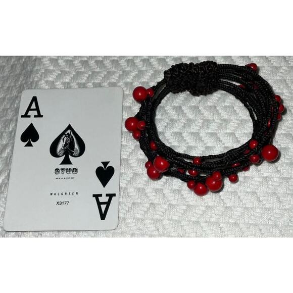 Iris Apfel & Bajalia Contempo Criss Cross Rope Wrap Wire Red Coral Cuff - Picture 5 of 7